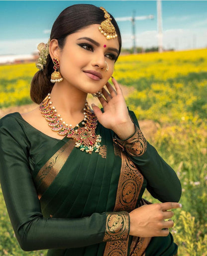 Green Soft Silk Banarasi Saree with Meena Work