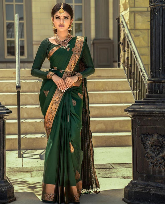 Green Soft Silk Banarasi Saree with Meena Work