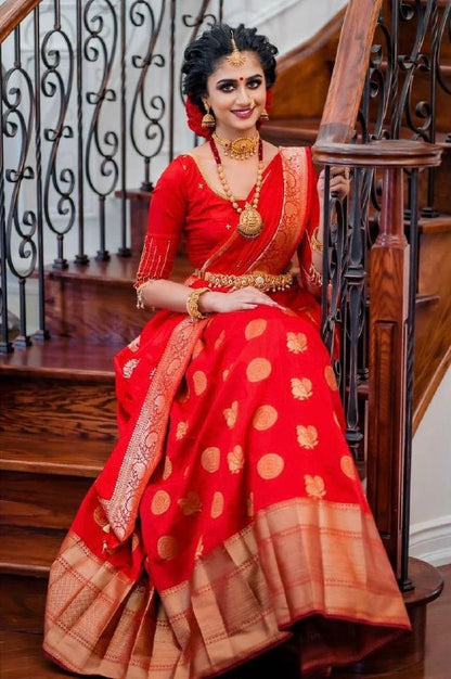 Red Kanjivaram Soft Silk Saree with Golden Work