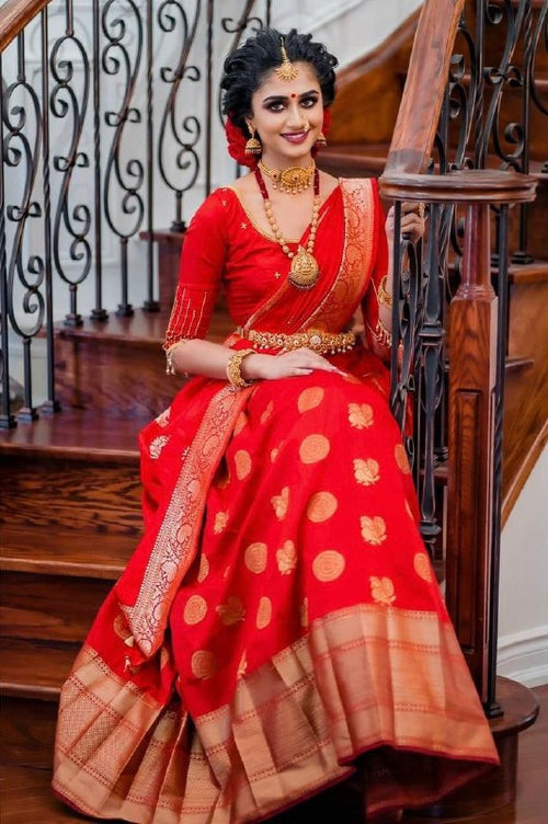 Red Kanjivaram Soft Silk Saree with Golden Work