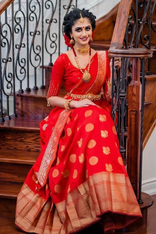 Red Kanjivaram Soft Silk Saree with Golden Work