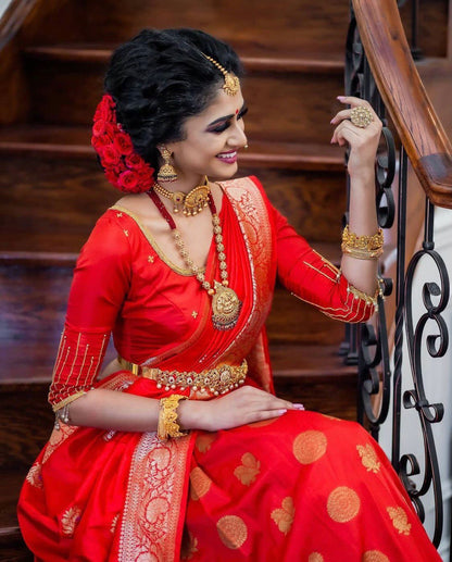 Red Kanjivaram Soft Silk Saree with Golden Work