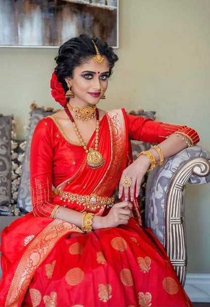 Red Kanjivaram Soft Silk Saree with Golden Work