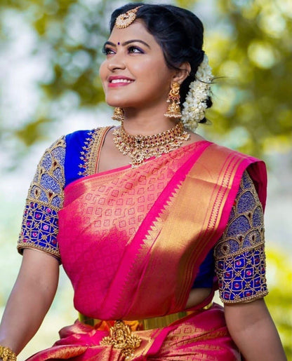 Kanchipuram Banarasi Saree with Golden Weaving Zari Thread Borders