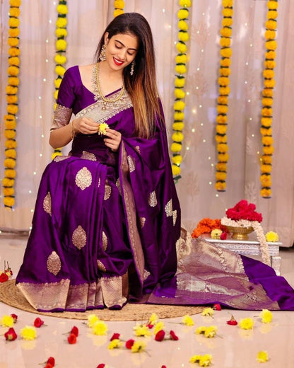 Blue Soft Lichi Silk Linen Saree with Zari Woven Design