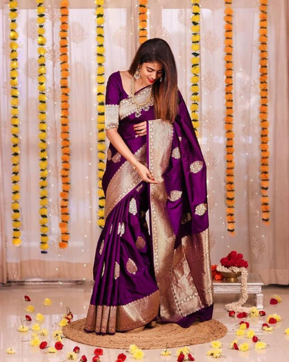 Blue Soft Lichi Silk Linen Saree with Zari Woven Design