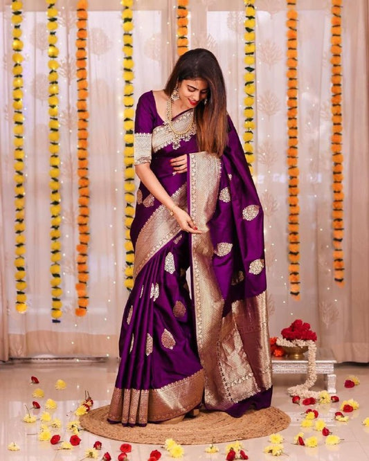 Blue Soft Lichi Silk Linen Saree with Zari Woven Design