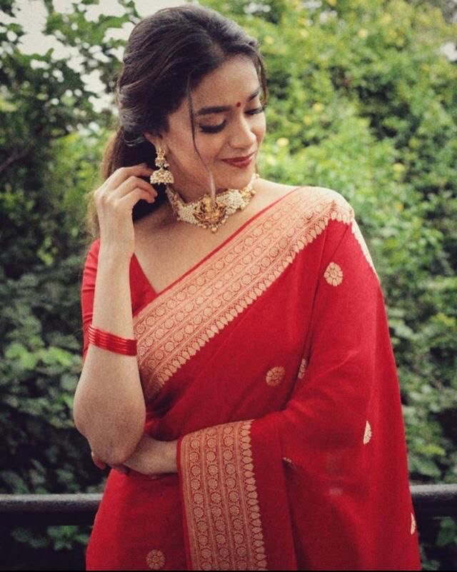 Red Kanjivaram Jacquard Silk Saree with Blouse