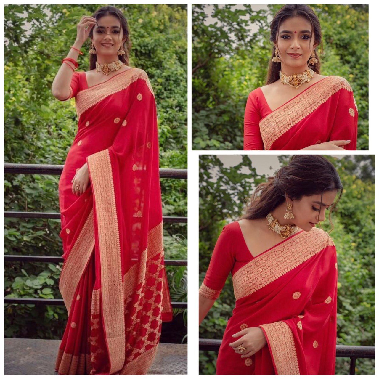 Red Kanjivaram Jacquard Silk Saree with Blouse