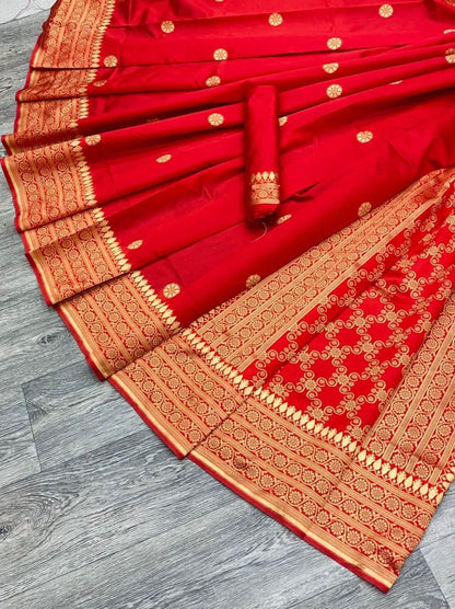 Red Kanjivaram Jacquard Silk Saree with Blouse