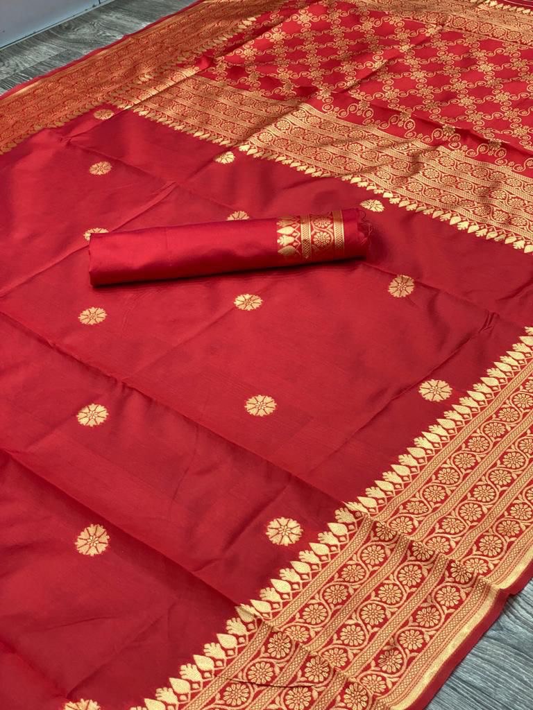 Red Kanjivaram Jacquard Silk Saree with Blouse