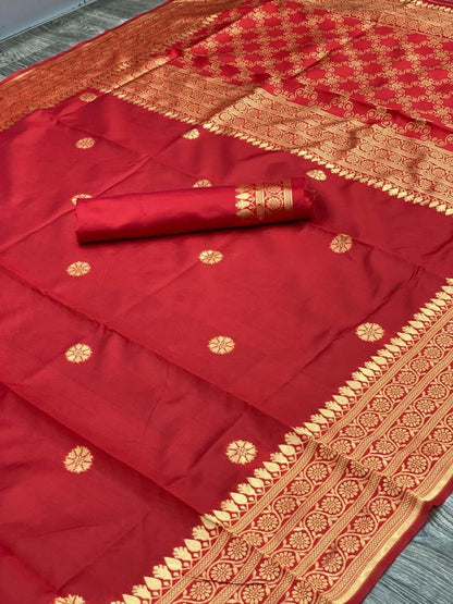 Red Kanjivaram Jacquard Silk Saree with Blouse