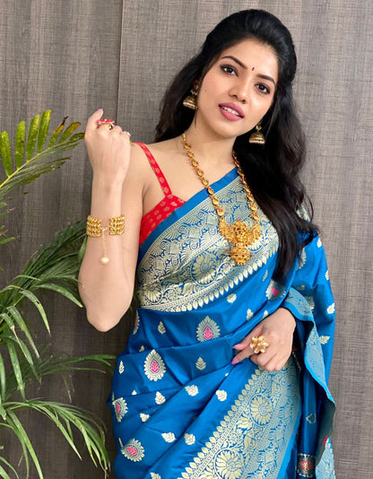 Blue Soft Silk jacquard Saree with Zari Weaving Work
