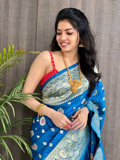 Blue Soft Silk jacquard Saree with Zari Weaving Work