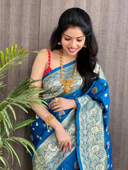 Blue Soft Silk jacquard Saree with Zari Weaving Work