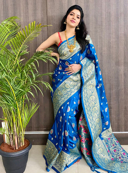 Blue Soft Silk jacquard Saree with Zari Weaving Work