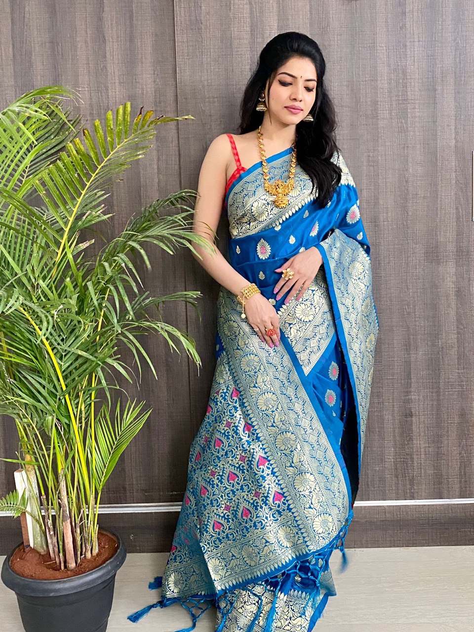Blue Soft Silk jacquard Saree with Zari Weaving Work