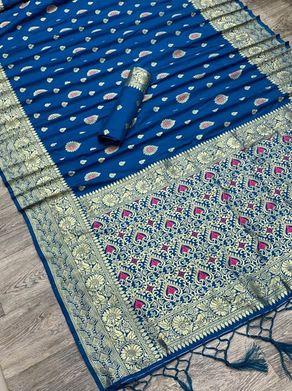 Blue Soft Silk jacquard Saree with Zari Weaving Work