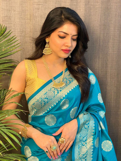 Blue Pure Banarasi Soft Silk Saree with Beautiful Tassels