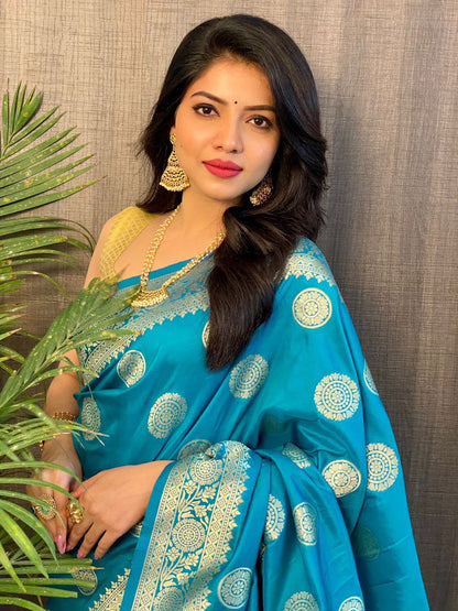Blue Pure Banarasi Soft Silk Saree with Beautiful Tassels