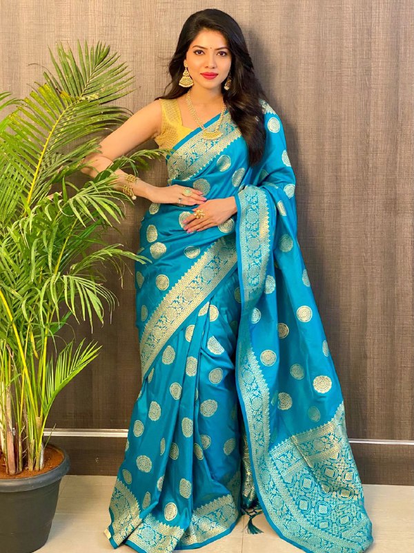 Blue Pure Banarasi Soft Silk Saree with Beautiful Tassels