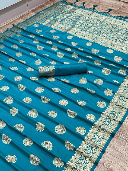 Blue Pure Banarasi Soft Silk Saree with Beautiful Tassels