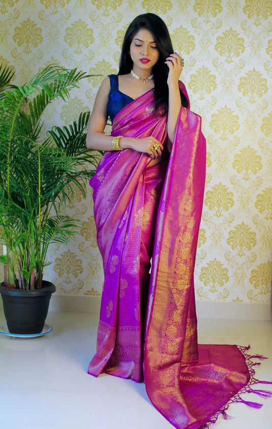 Purple Banarasi Soft Silk Saree for Party Wear