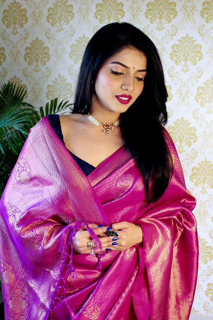 Purple Banarasi Soft Silk Saree for Party Wear