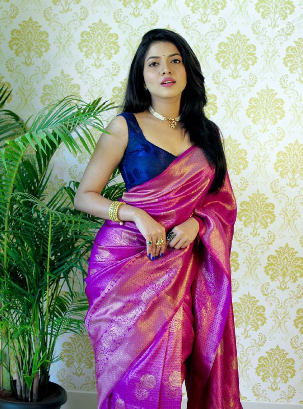 Purple Banarasi Soft Silk Saree for Party Wear