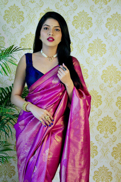 Purple Banarasi Soft Silk Saree for Party Wear