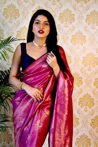 Purple Banarasi Silk Saree with Attractive Tassels