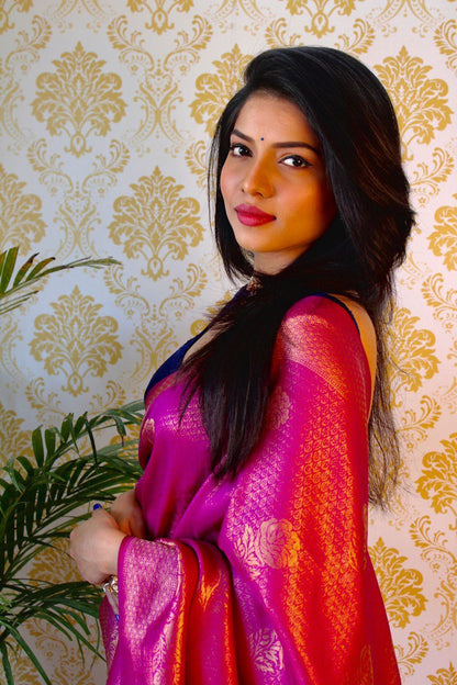 Purple Banarasi Silk Saree with Attractive Tassels