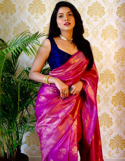 Purple Banarasi Silk Saree with Attractive Tassels