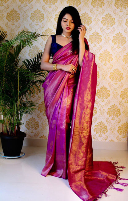 Purple Banarasi Silk Saree with Attractive Tassels