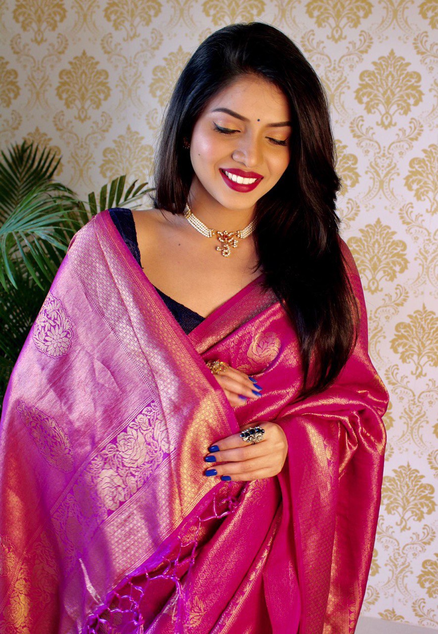 Purple Banarasi Silk Saree with Attractive Tassels