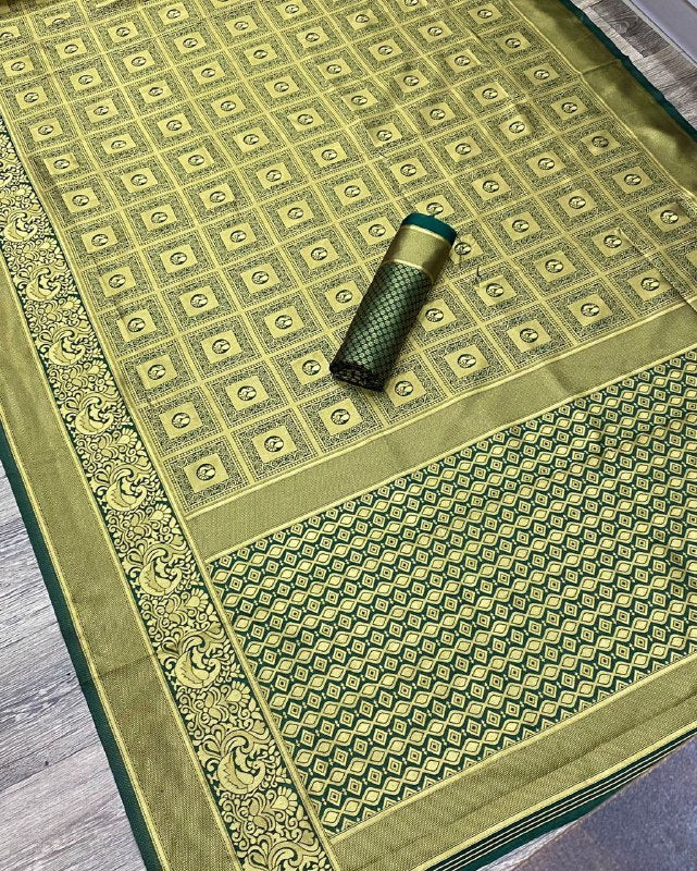 Green Banarasi Jacquard Saree with Zari Woven Pattern
