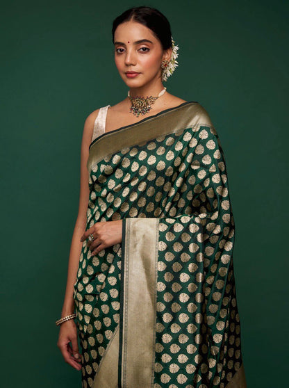 Green Soft Silk Saree with Beautiful Copper Zari Weaving