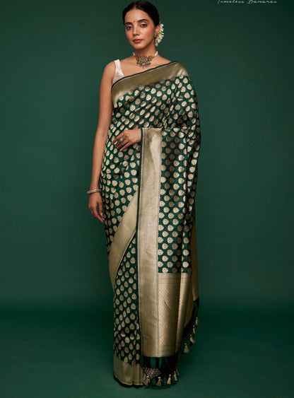 Green Soft Silk Saree with Beautiful Copper Zari Weaving