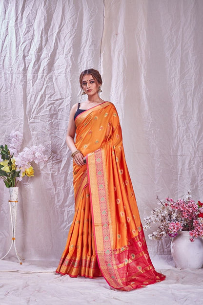 Orange Soft Silk jacquard Saree with Beautiful Rich Pallu
