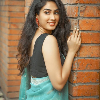 Mint Green Cotton Linen Saree with Embroidery Work
