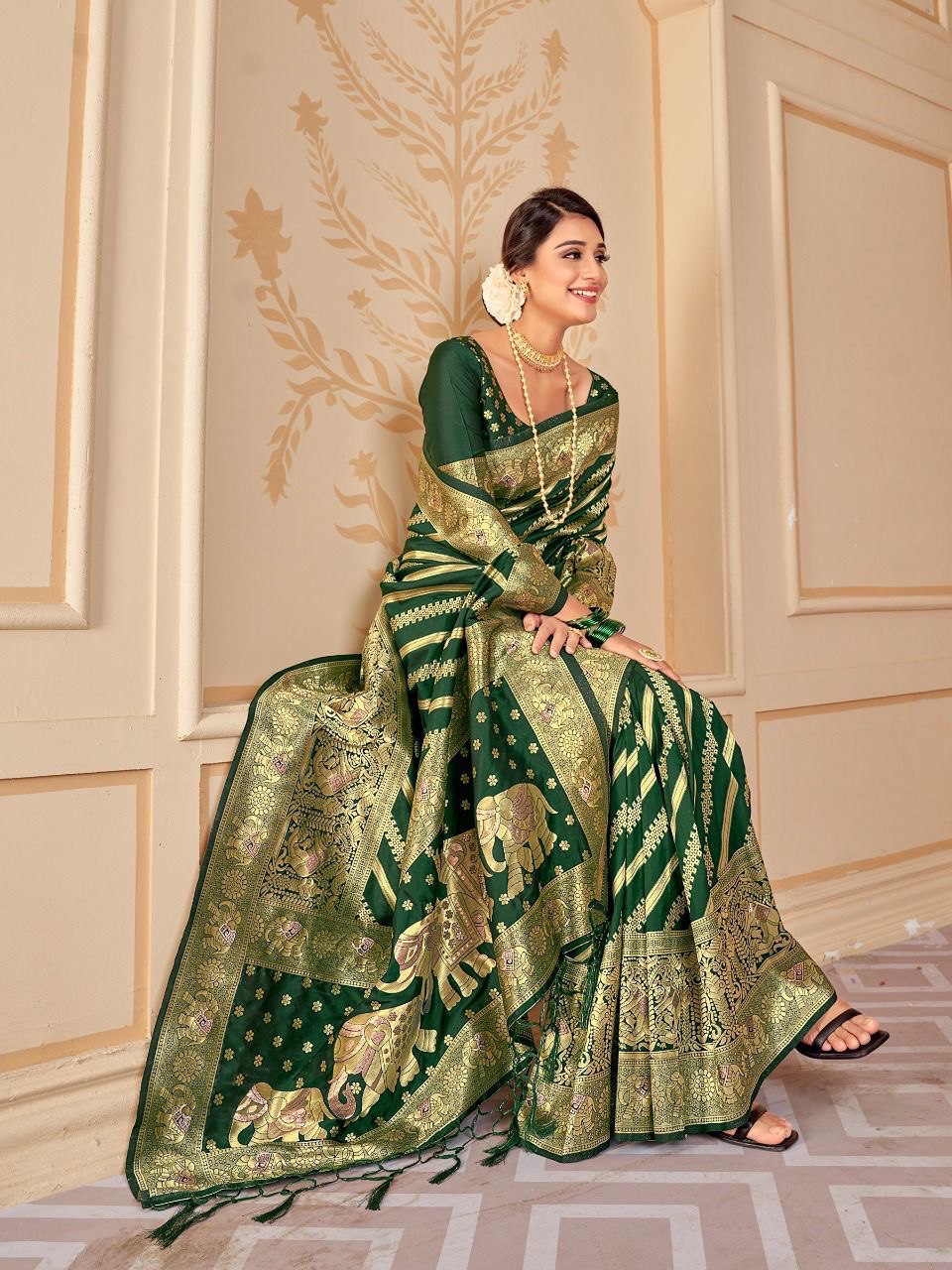 Green Paithani Pure Soft Silk Saree With Rich Pallu