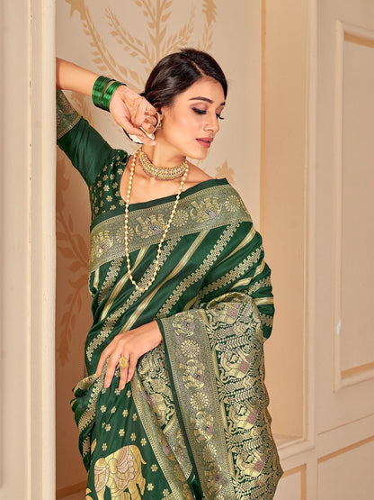 Green Paithani Pure Soft Silk Saree With Rich Pallu