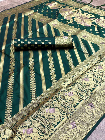 Green Paithani Pure Soft Silk Saree With Rich Pallu