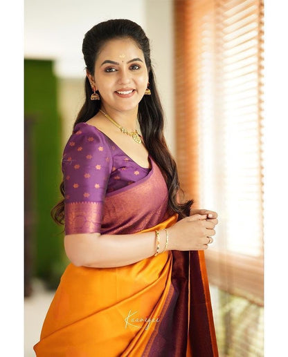 Yellow Kadwa Weave Lichi Silk Saree for Women