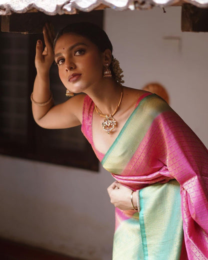 Pink Lichi Silk Banarasi pink saree for women