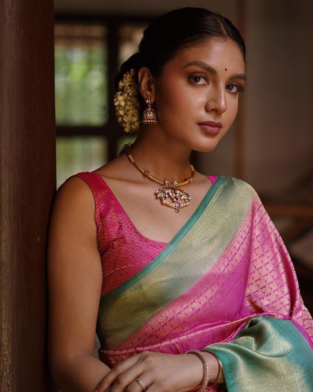 Pink Lichi Silk Banarasi pink saree for women