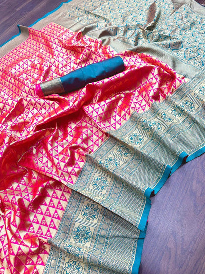 Pink Lichi Silk Banarasi pink saree for women