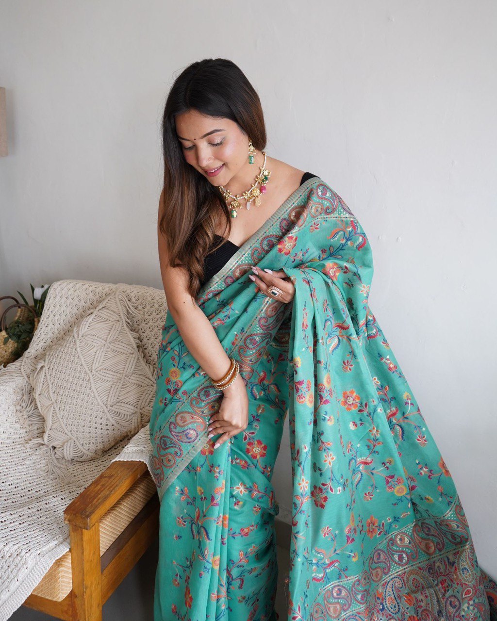 Kashmiri Pure Zari Weaving Saree for Indian Weddings