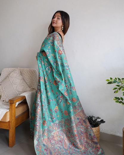 Kashmiri Pure Zari Weaving Saree for Indian Weddings