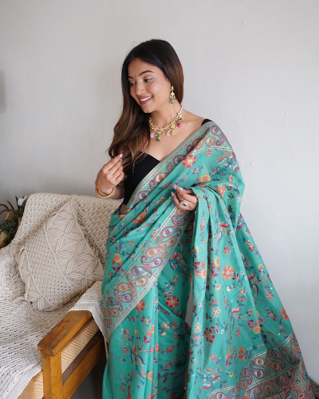 Kashmiri Pure Zari Weaving Saree for Indian Weddings